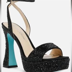 ✨ Betsey Johnson “Beth” Black Rhinestone Platform Heels – Size 9.5